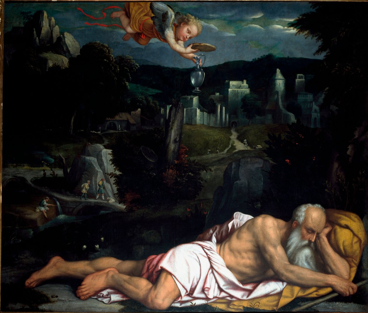 眠れるエリー アレッサンドロ・ボンヴィチーノ・ディット・イル・モレット（1498-1554）の絵画 ブレシア、ヴェッキオのドゥオモ 作： アレッサンドロ・ボンヴィチーノ・モレット
