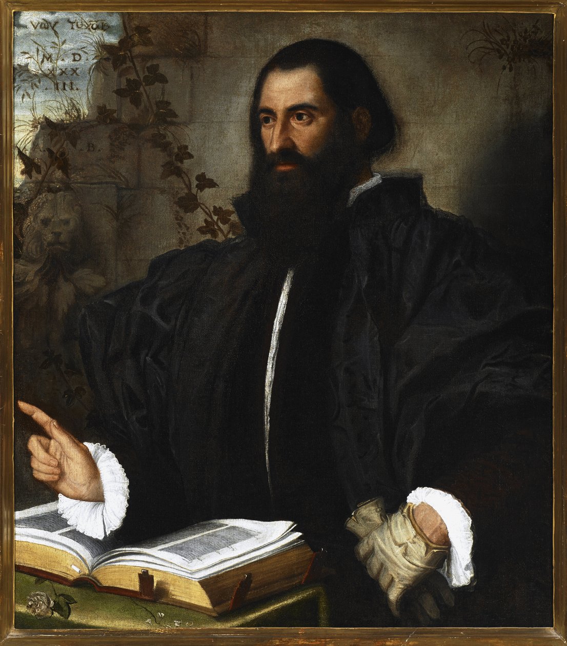 ピエトロ・アンドレア・マッティオーリの肖像 (ピエアンドレア・マティオーリ、マティオーレ、マティオルス (1501-1578)、メデシン・エ・ボタニスト・イタリアン). アレッサンドロ・ボンヴィチーノ・ディット・イル・モレット (1498-1554) による絵画、トワルに油彩、84x75 cm. ジェノヴァ、ストラーダ・ヌオーヴァ美術館© ルイザ・リッチャリン 作： アレッサンドロ・ボンヴィチーノ・モレット