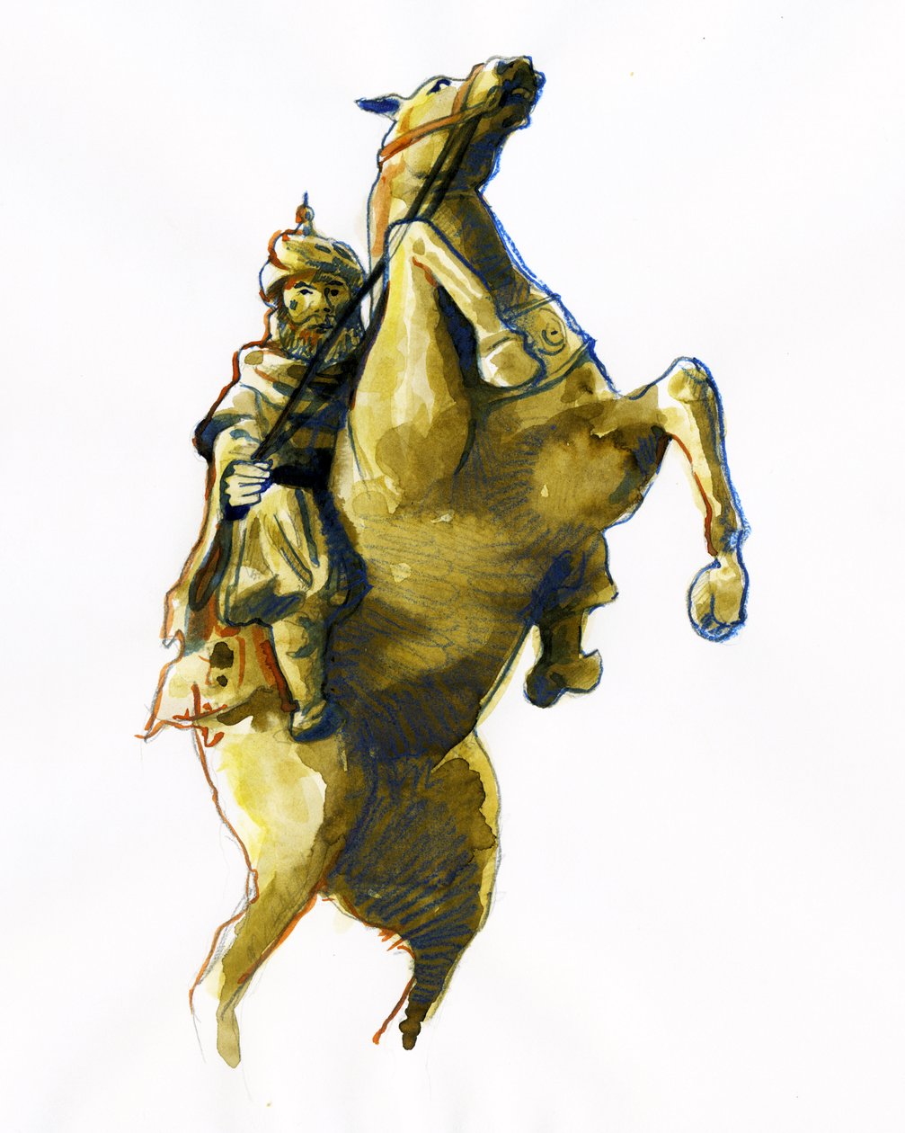 Oqba ibn Nafi Al Fihri (622-683) の騎馬肖像画 - (Uqba ibn Nafi または Oqba ibn Nafi、Uqba ibn Nafe、Uqba ibn al Nafia、または Akbah Arabic General) スケッチ 作： アレッサンドロ・ロナティ