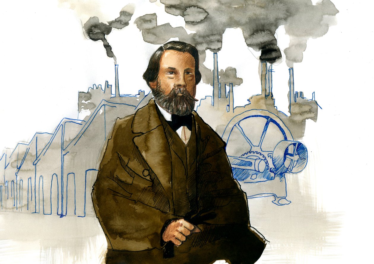 フリードリヒ・エンゲルス (1820-1895)、ドイツの社会主義理論家および政治家の肖像 作： アレッサンドロ・ロナティ