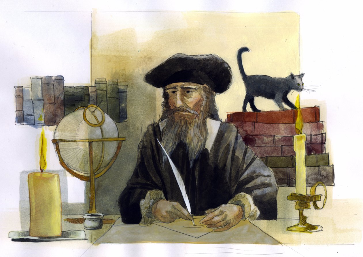 Portrait of Michel de Notre Dame (Nostradamus) English astrologer - Portrait of Nostradamus, Michel de Notre Dame (1503-1566) astrologer and doctor francais Illustration by Alessandro Lonati   1458663   ja       japanese Successfully Translated  Original:  作： アレッサンドロ・ロナティ