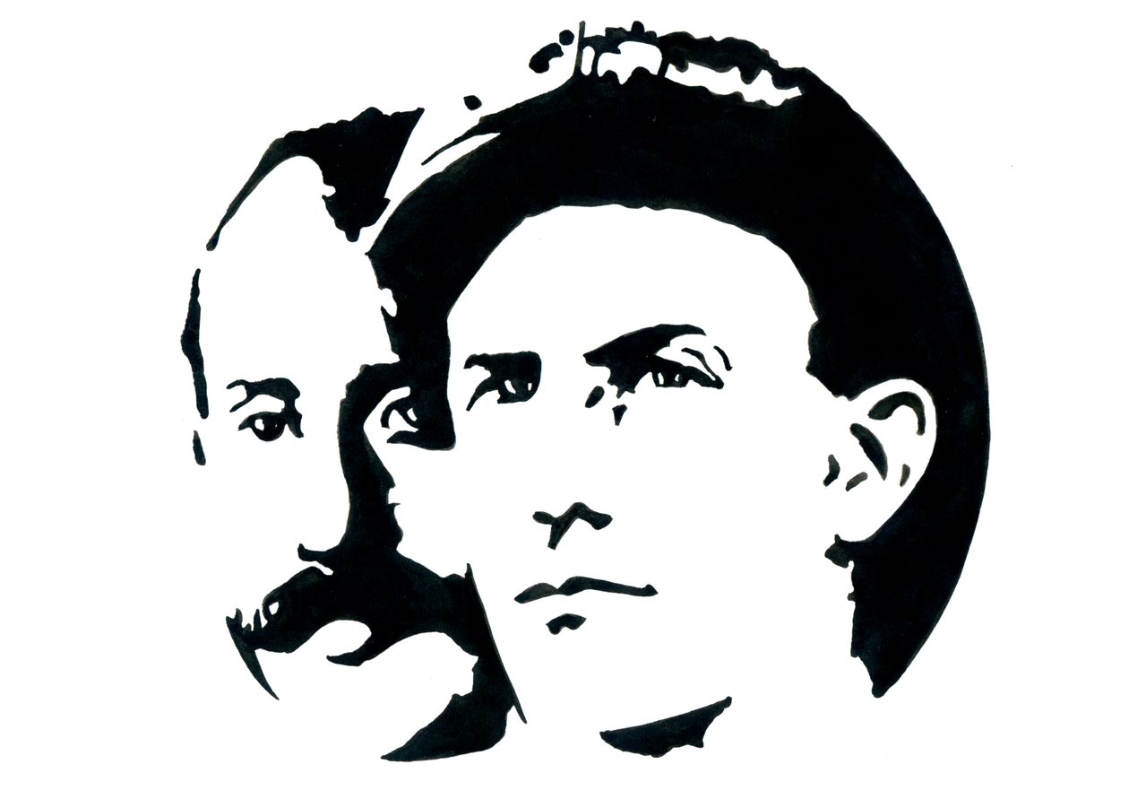 オービル (1871-1948) とウィルバー ライト (1867-1912) の肖像 アメリカの航空の先駆者 (ライト兄弟、オービルとウィルバーのアメリカ人の兄弟、発明家、航空のパイオニア) 作： アレッサンドロ・ロナティ