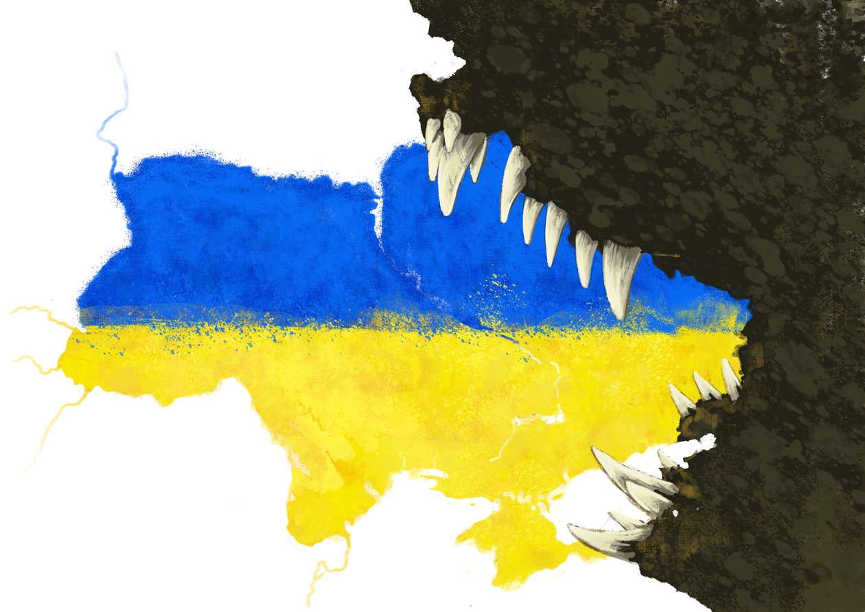 ロシアはそれを食べるためにウクライナを攻撃します, 2022 (イラスト) 作： アレッサンドロ・ロナティ