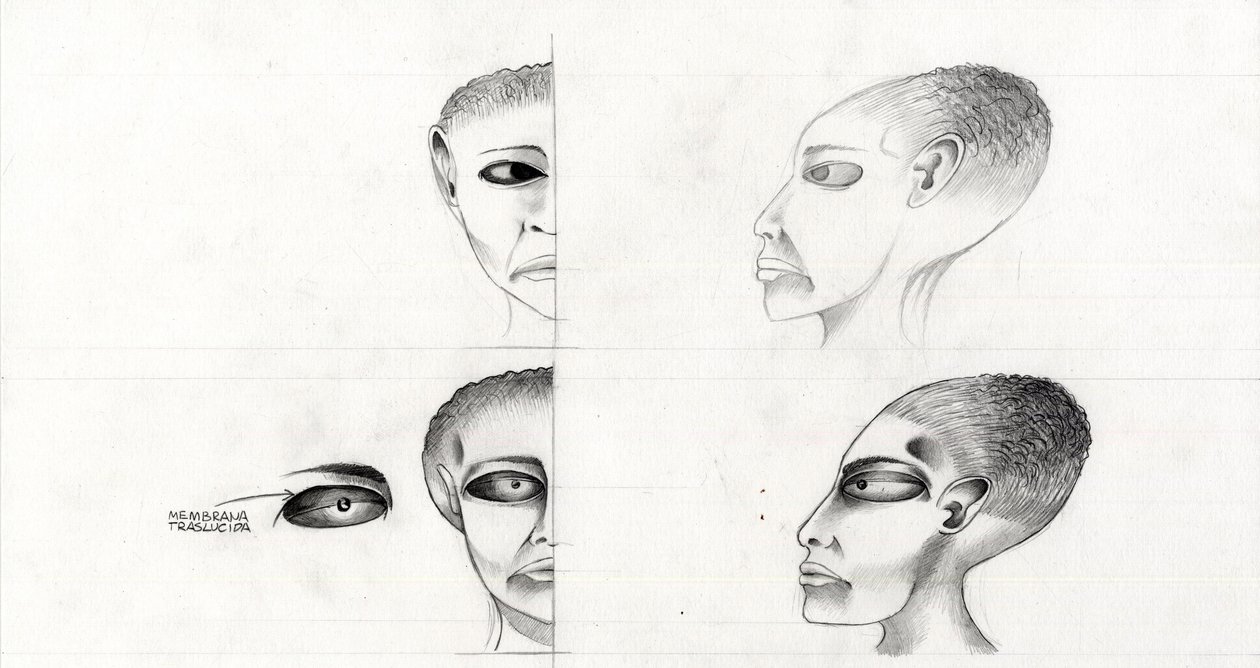 Science fiction illustration (science fiction): study of the face of an alien or alien (alien or alien) from the planet Mars to the conquest of space or universe. Drawing by Alessandro Lonati   1459208   ja       japanese Successfully Translated  Original: 作： アレッサンドロ・ロナティ