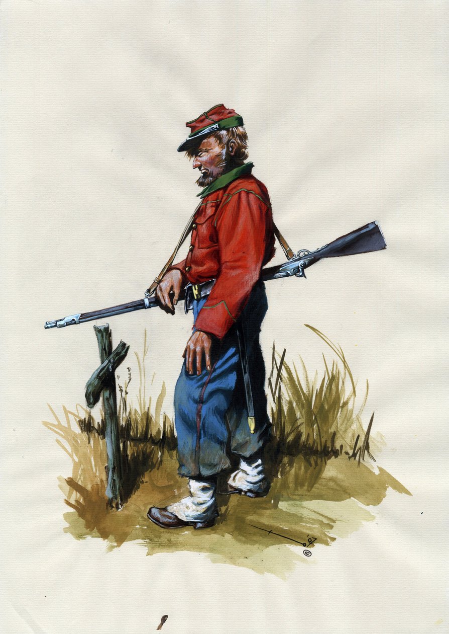 第二帝国 (1852-1870): イタリア統一 (リソルジメント)、イタリアのジュゼッペ・ガリバルディ (1807-1882) のために「赤シャツ」戦闘機として知られるガリバルディア軍の志願兵 作： アレッサンドロ・ロナティ