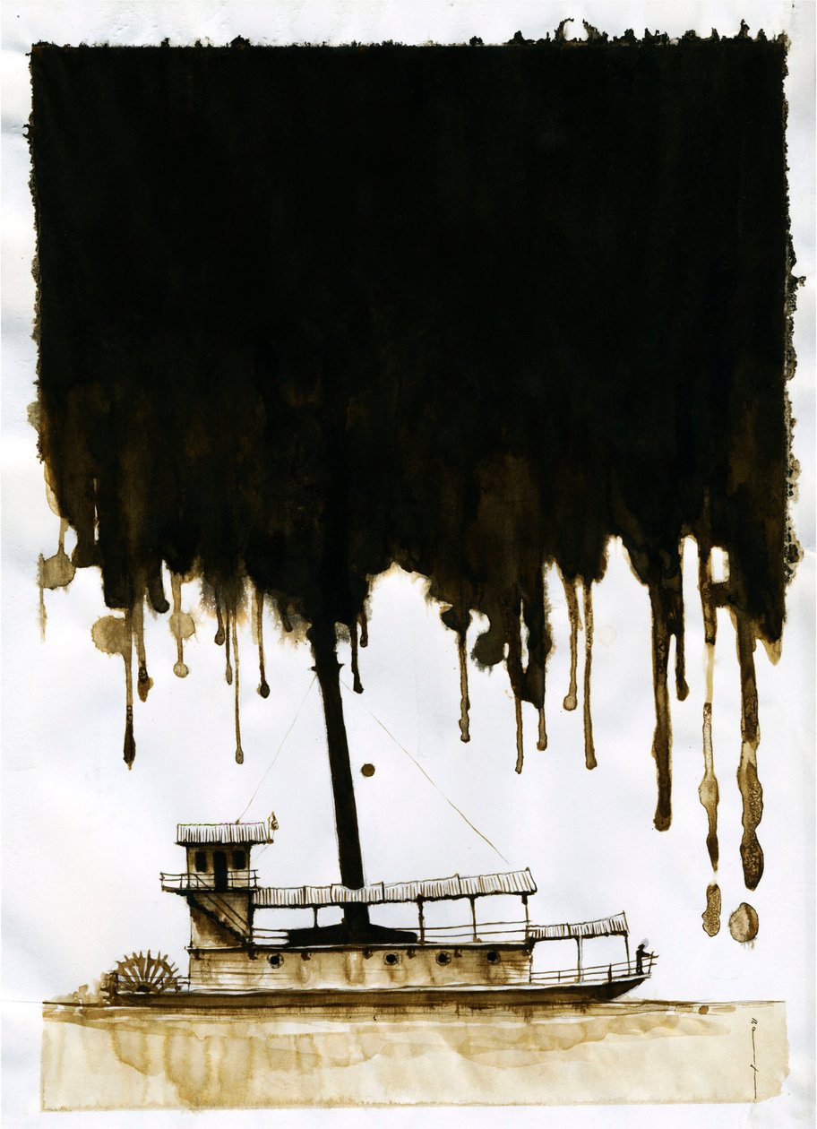 ジョセフ・コンラッドによる新作「In the Heart of Darkness」の蒸気船イラスト。 2012年 作： アレッサンドロ・ロナティ
