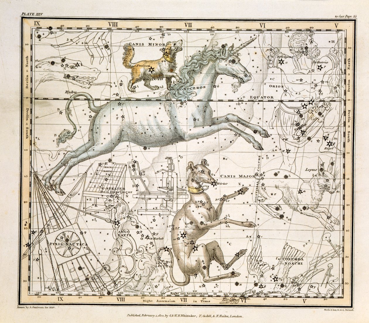 Monoceros、「A Celestial Atlas」、パブ。 1822年 作： アレクサンダー・ジェイミーソン