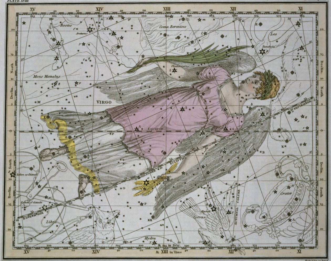 おとめ座、「A Celestial Atlas」、パブ。 1822年 作： アレクサンダー・ジェイミーソン