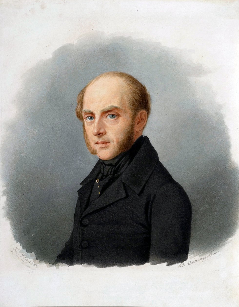 セルゲイ・ウヴァロフ伯爵 (1786-1855) の肖像、ロシアの政治家 - アレクサンドル・アレクセイヴィッチ・ヴァシリエフスキー (1794-1849) 作、1840年代初頭 - セルゲイ・セミオノヴィッチ・ウヴァロフ伯爵 (1786-1855) の肖像画 - アレクサンド作 作： アレクサンダーアレクセイビッチヴァシリエフスキー