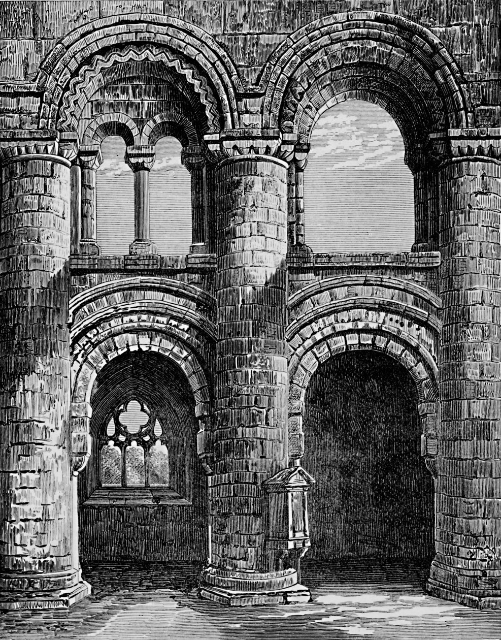 ネーブのノーマンアーチ、ジェドバラ修道院、c1880、1897 作： アレクサンダー・フランシス・ライドン