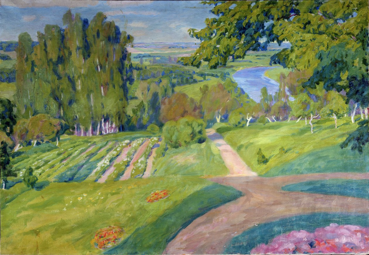 田舎の不動産。 Alexander Fyodorovich Gaush (1873-1947) による絵画、キャンバスに油彩、1910 年頃、ロシアの芸術、アール ヌーボー。 地域 M.Vrubel Art Museum、オムスク (ロシア)。 作： アレクサンダー・ガウシュ
