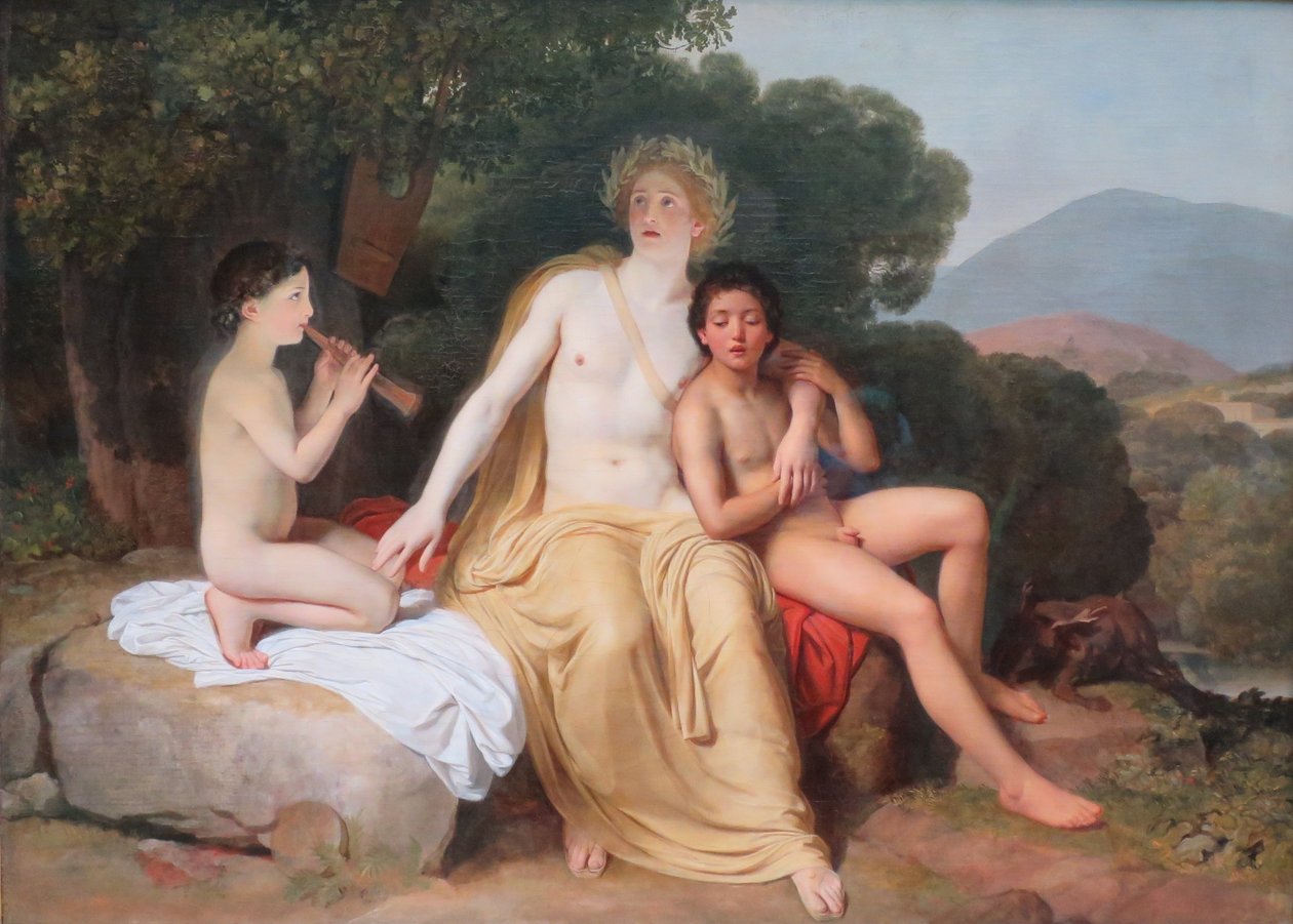 ロシア語：「音楽と歌を奏でるアポロ、ヒアキントス、キパリッソス」Apollo, Hyacinthus and Cyparissus Playing Music and Singing 作： アレクサンドル・イワノフ
