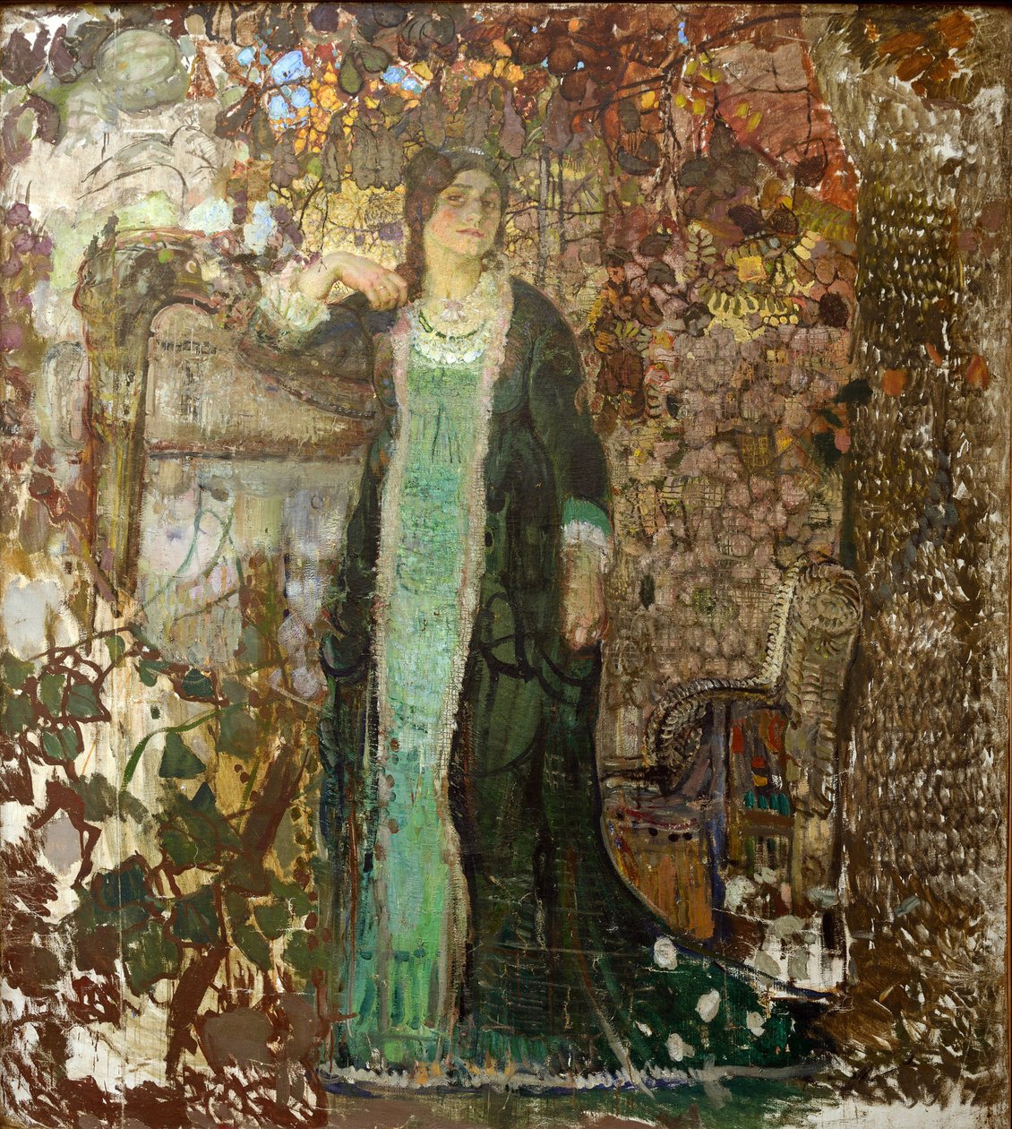 ハープ奏者。 Tatiana Sergeevna Bartseva (1886-1984) の肖像、Savinov、Alexander Ivanovich (1881-1942) 作： アレクサンダー・イワノビッチ・サビノフ
