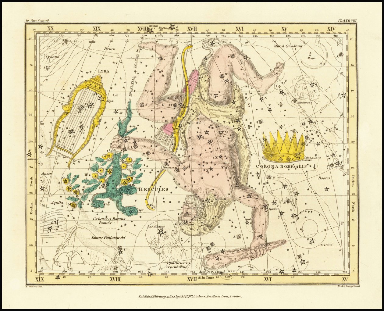 1822 - Alexander Jamieson - コロナ・ボレアリス、ヘラクレスとケルベロス、こと座 作： アレクサンダー・ジェイミーソン