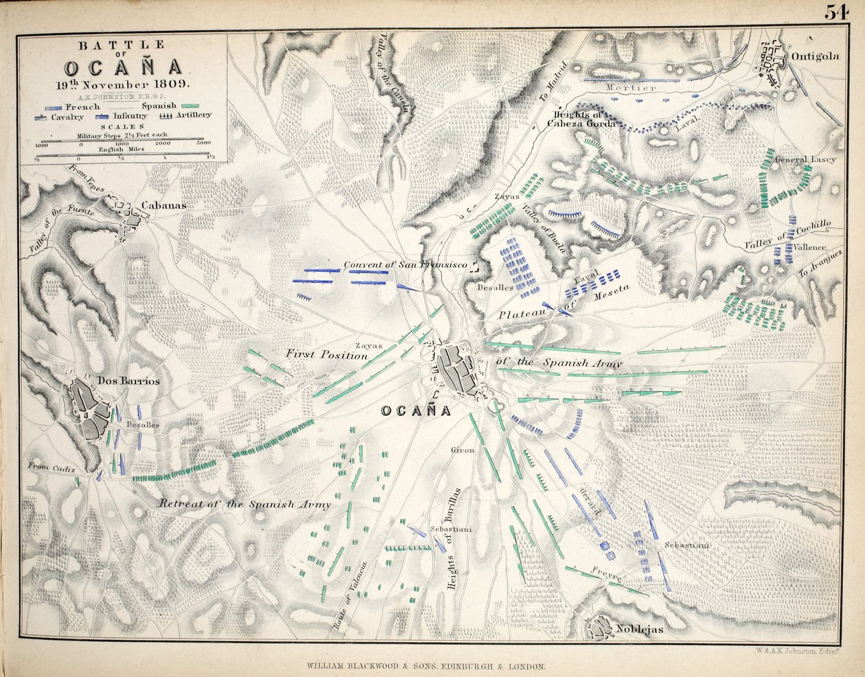 ウィリアムブラックウッドとサンズによって発行されたオカナの戦いの地図、エジンバラとロンドン、1848年（手描きの彫刻） 作： アレクサンダー・キース・ジョンストン