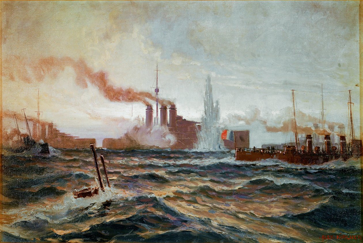 レルヒ中尉率いるオーストリアの潜水艦が、アドリア海のフランス船団を破壊。
アドリア海のフランス艦隊を破壊した。 作： アレクサンダー・キルヒナー