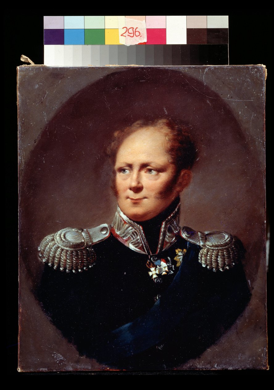 皇帝アレクサンドル 1 世の肖像。 アレクサンドル 1 世パブロビッチ ロマノフ (1777-1825)、ロシア皇帝。 Alexander (Alexandre) Molinari (1772-1831) による絵画。 キャンバスに油彩。 プーシキン美術館、モスクワ。 作： アレクサンダー・モリナリ