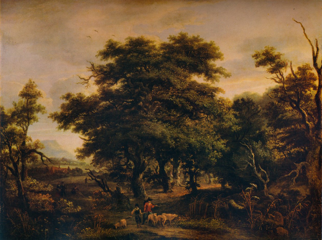 数字と羊がいる木質の風景、c1805 作： アレクサンダー・ナスミス