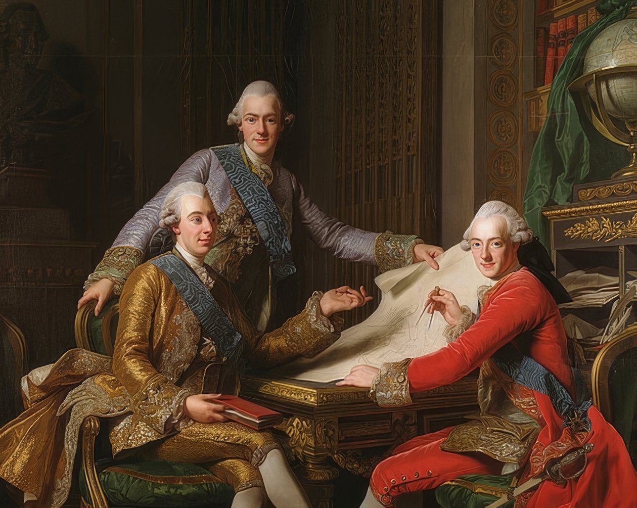 グスタフ3世スウェーデンと彼の兄弟から。 1771 作： アレクサンダー・ロスリン
