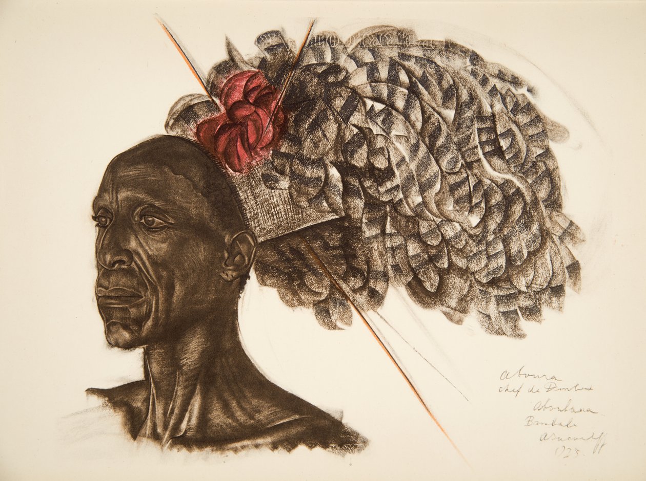 アフリカのデッサンと絵画のシェフ、アボアウア（バンビリ）は、シトロエンセンターアフリカ遠征の第2ミッション、ハートアウドゥアンデュブルイユ（パブ）で処刑されました。パリ、1927 作： アレクサンダー・ヤコブレフ