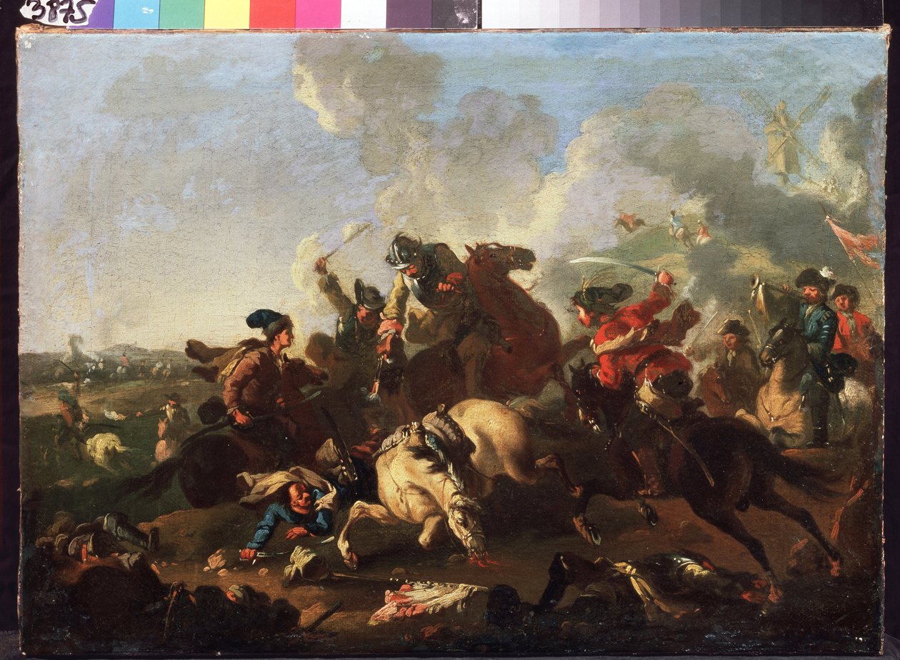ポルタヴァ (またはプルタワ、ウクライナ) の戦いのシーン (ポルタヴァの戦いのシーン)。 1709 年 7 月 8 日にロシアのピョートル 1 世 (ル グランとして知られている) の軍隊の間で行われた戦い 作： アレクサンダー・フォン・コッツェビュー