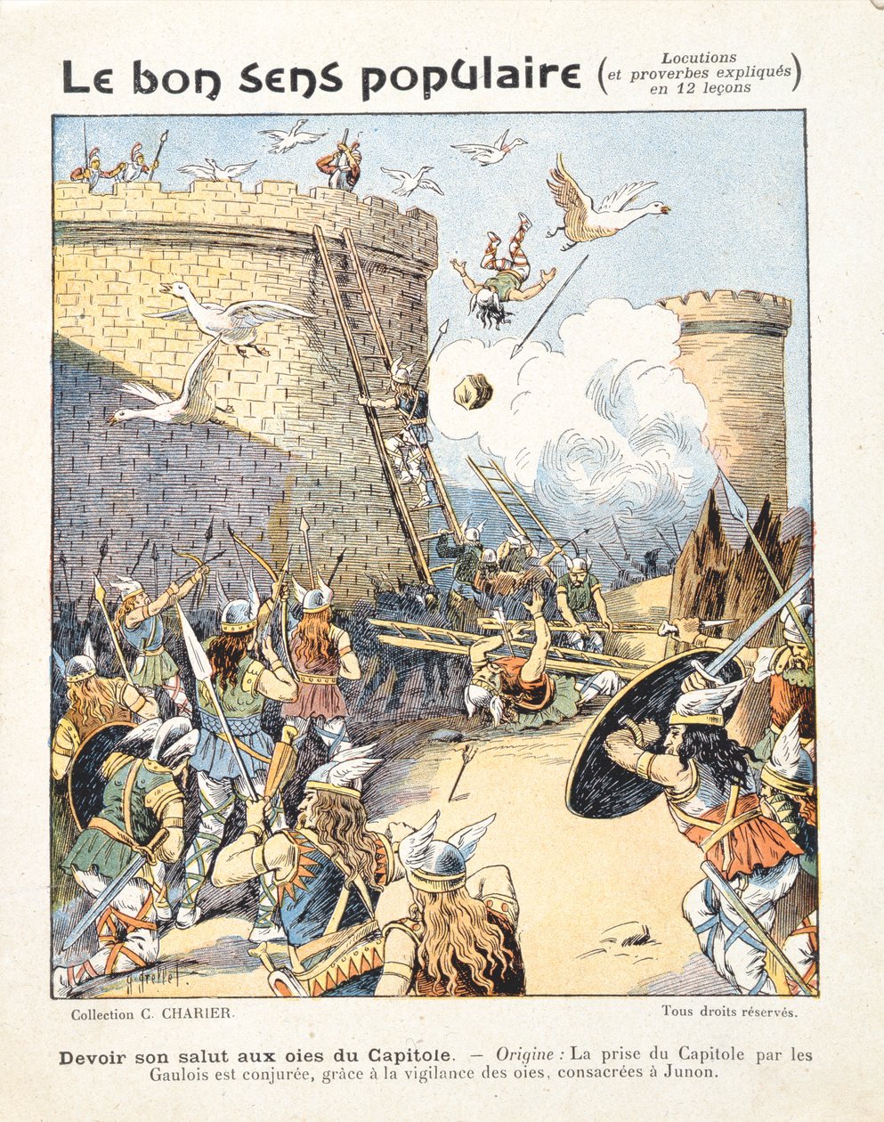 ガチョウはガリッシュの侵略者からローマ時代の国会議事堂を「Le Bon Sens Populaire」（1900年頃）から救った 作： アレクサンドル・グレレット