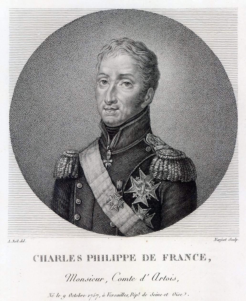 フランスのシャルルの肖像画（1757-1836）、アルトワ伯爵、将来のフランスのシャルルX王、ナバラ 作： アレクサンドル・ジャン・ノエル