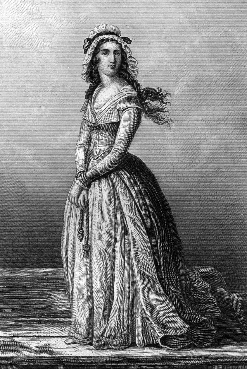 シャルロット・コルデー (1768-1793) フランス革命時のジロンド主義者で、7 月 13 日にジャン・ポール・マラーを殺害した。 作： アレクサンドル（後）ラカウチ