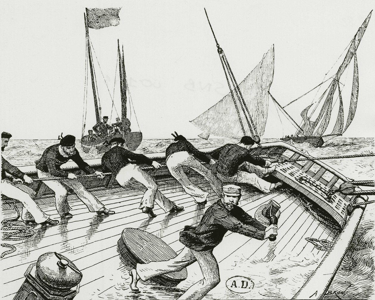 帆走レース。Le turn du Bateau-Buoée（バトー・ビュオエの旋回） - A.Brunの絵、Bibl. des Arts deco. 作： アレクサンドル・ブラン