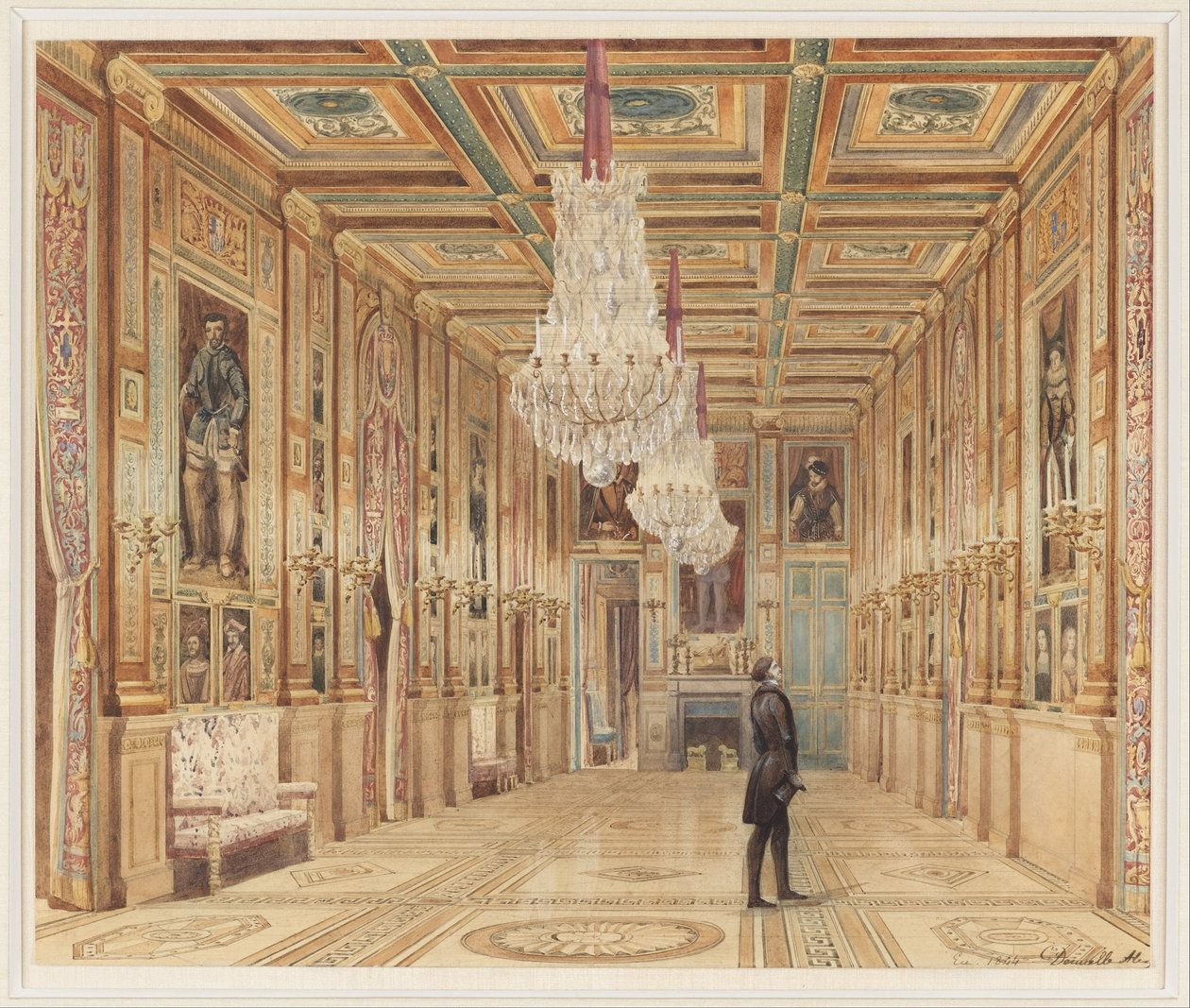 Châteaud&39;Eu（Vue de laGalerieauChâteaud&39;Eu）のピクチャーギャラリーの眺め 作： アレクサンドル・ドミニク・デヌエル