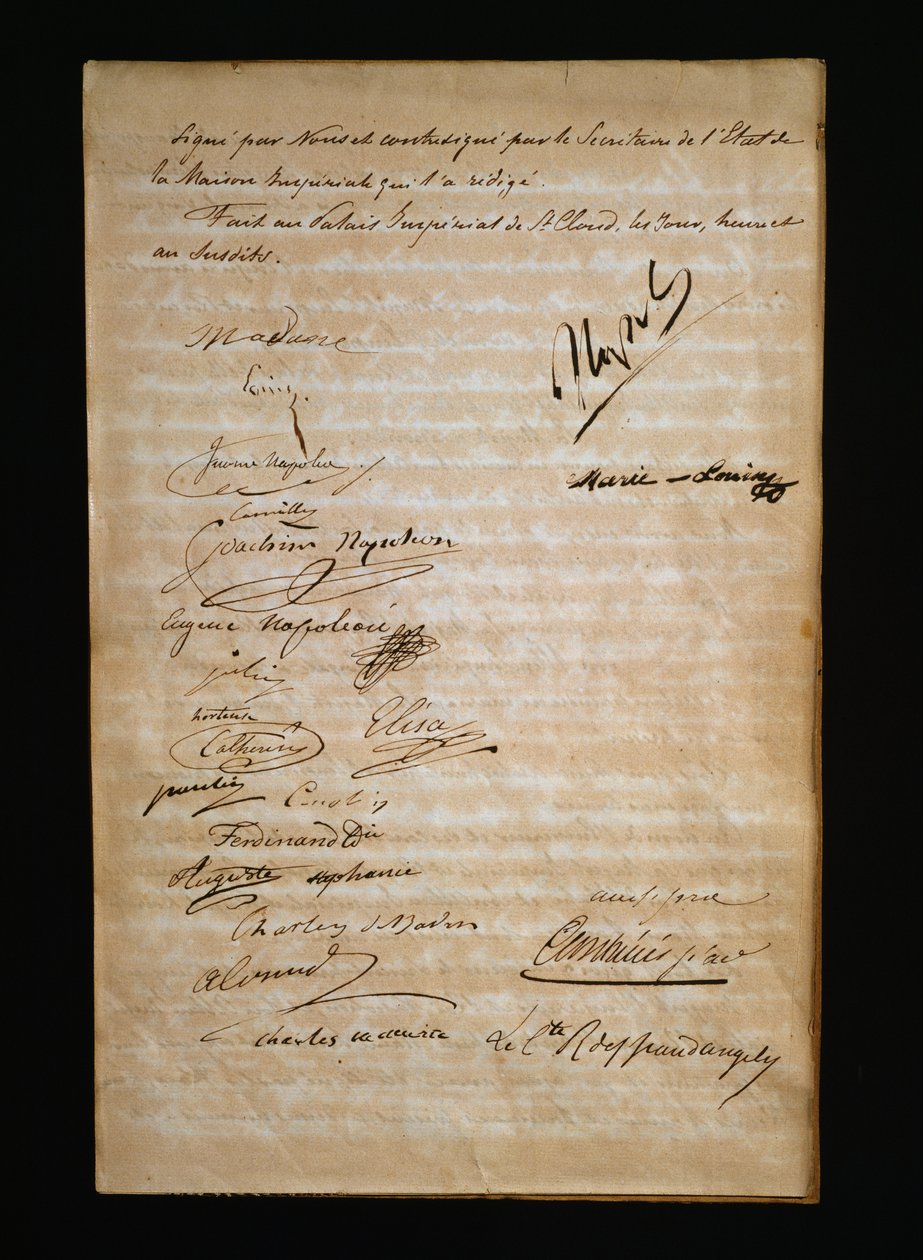 オーストリアのマリー・ルイーズまたはパルマのマリア・ルイジア（1791-1847）とナポレオン・ボナパルト（1769-1821）の結婚証明書の最終ページ 作： アレクサンドルガブリエル（後）デカンプ