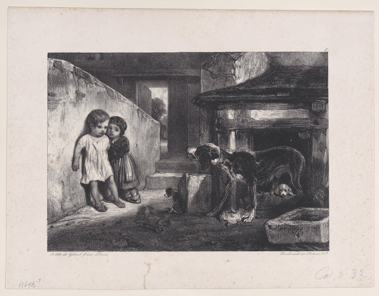 吠える犬に怯える子供たち、シリーズ「狩猟の場面」より、1829年。 作： Alexandre Gabriel Decamps