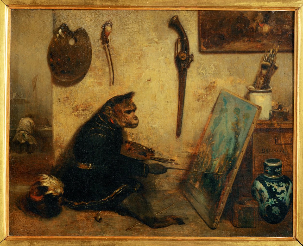 アトリエのインテリアとも呼ばれる絵画... 作： Alexandre Gabriel Decamps