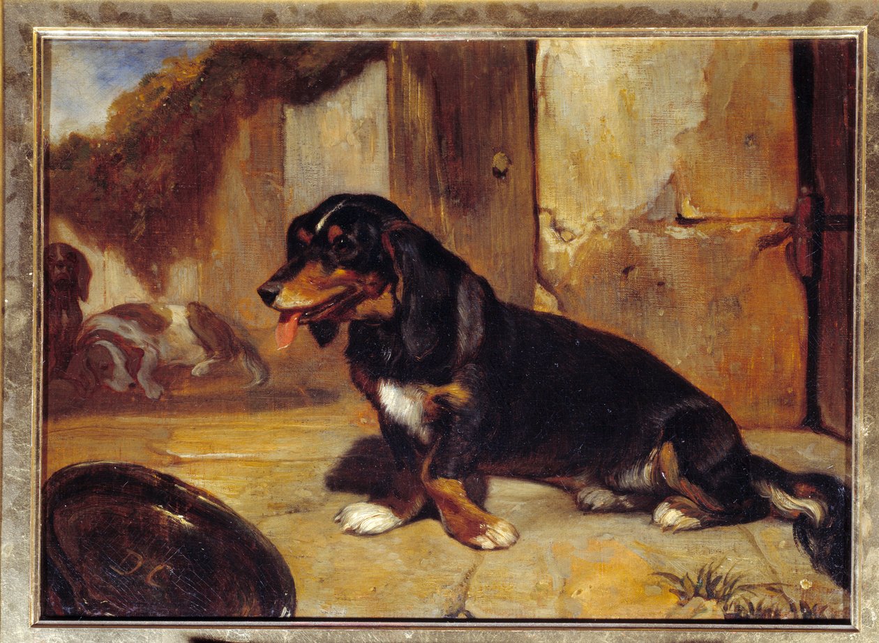 バセットハウンド 「休息中の狩猟犬」 アレクサンドル・ガブリエル・デカン（1803-1860）の絵画 1834年 薄暗い 0,48x0,35 m パリ、ルーヴル美術館 作： Alexandre Gabriel Decamps