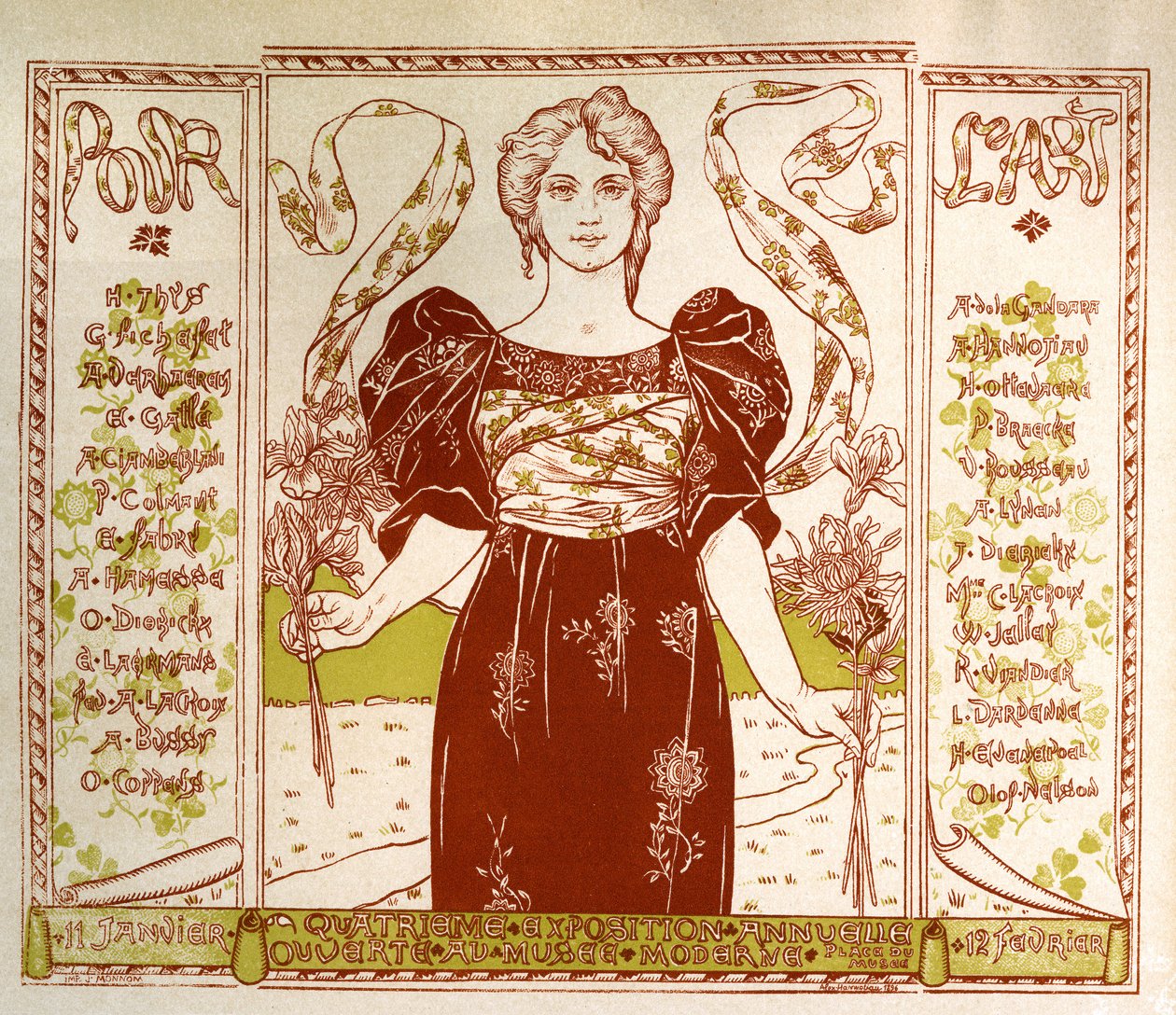 ブリュッセルでのアールヌーボー展、c。 1895-1897 (ポスター) 作： アレクサンドル・ハノティオー