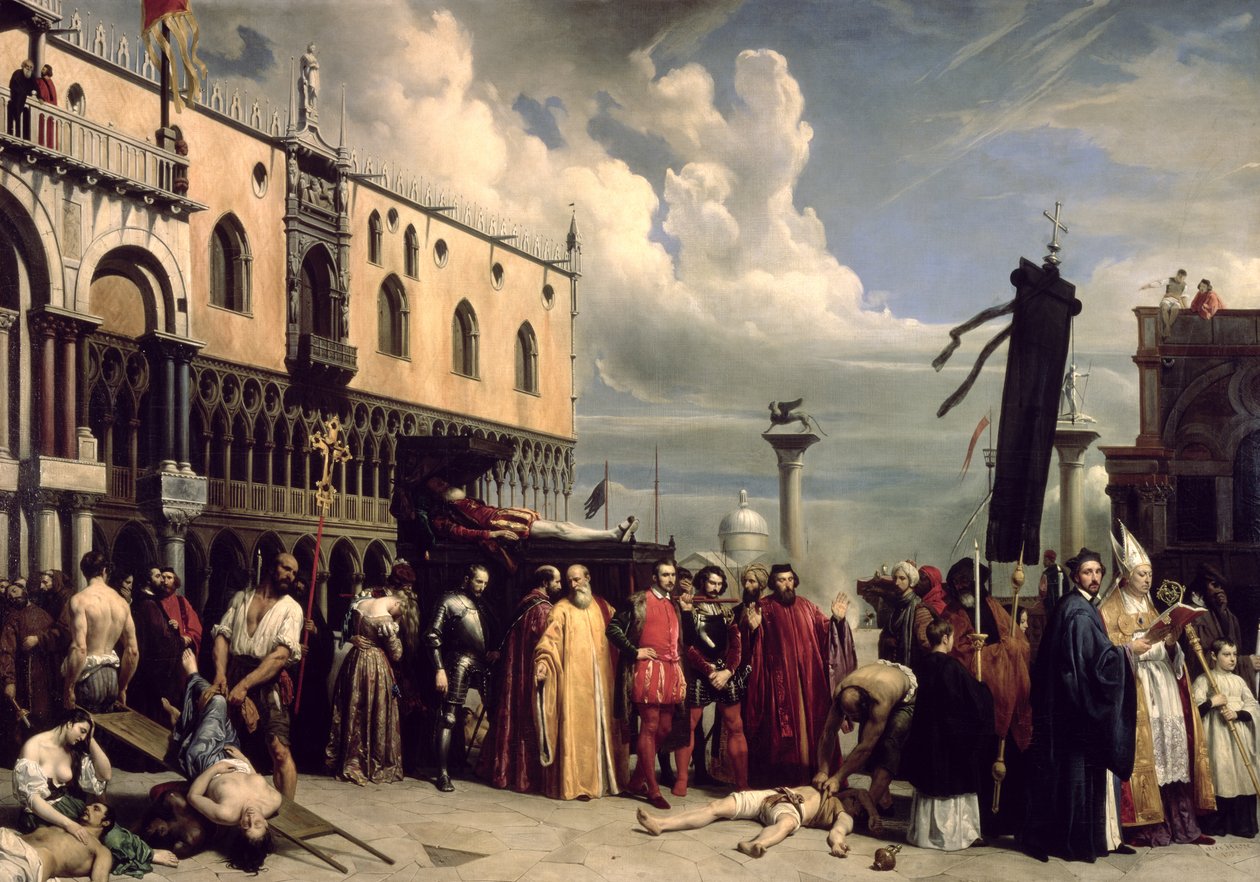 1576年、1832年の疫病でヴェネツィアで亡くなったティツィアーノに与えられた葬儀の名誉 作： アレクサンドル・ジャン・バプティスト・ヘッセ