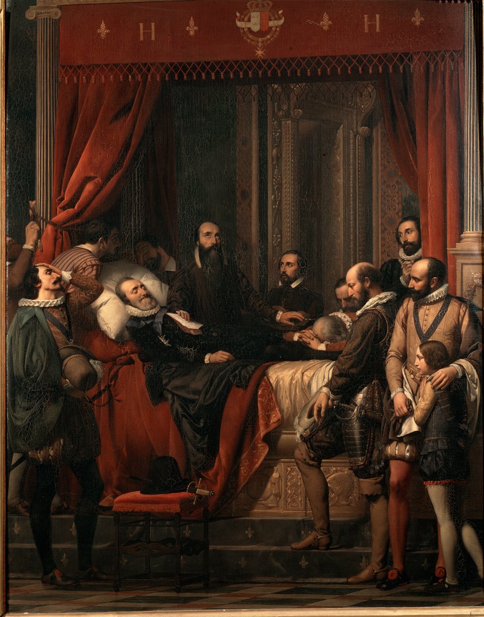 フランス王アンリ4世の死、ルーヴル美術館に展示された遺体 絵画：アレクサンドル・ヘッセ（1806-1879) 作： アレクサンドル・ジャン・バプティスト・ヘッセ