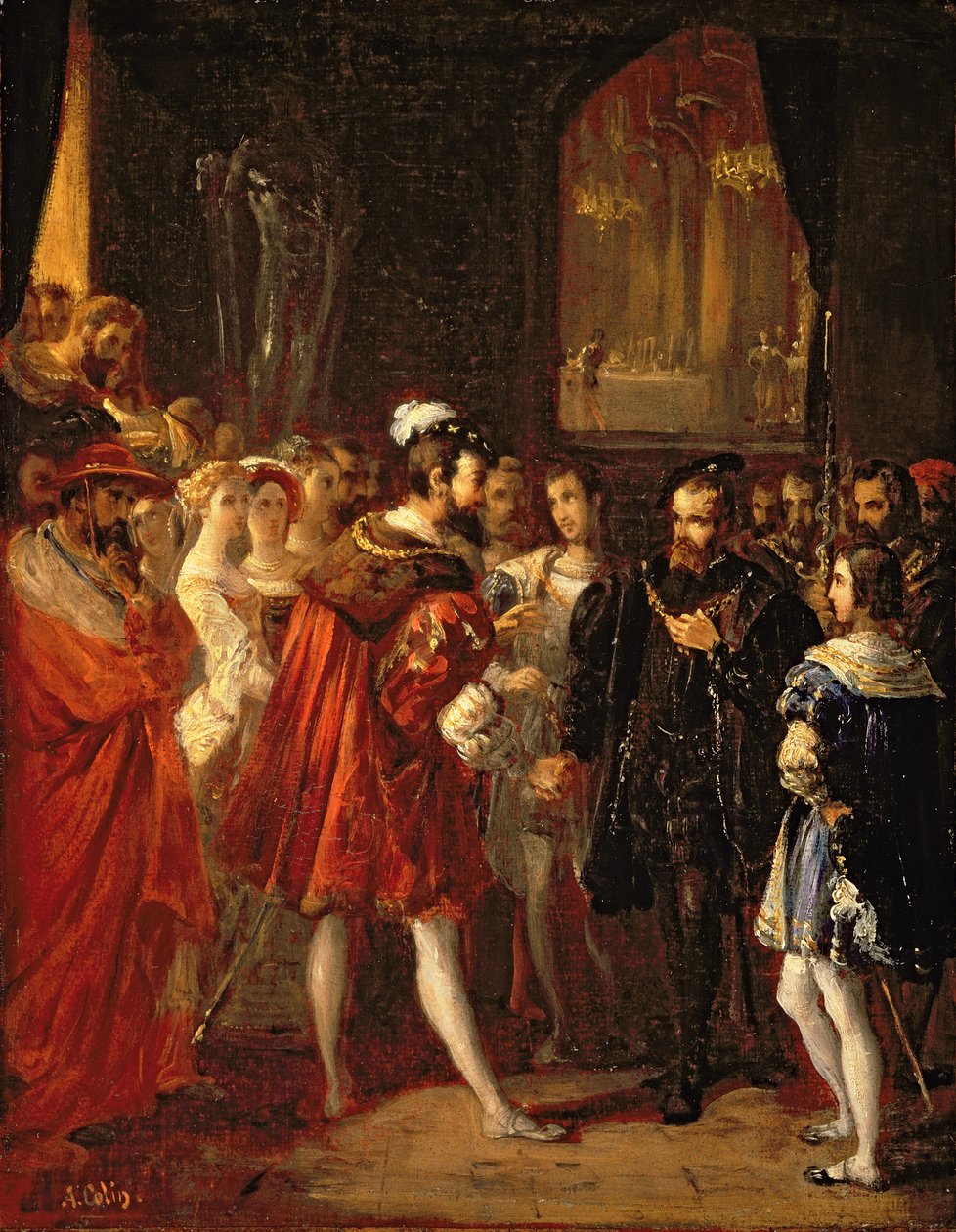 チャールズ5世（1500〜58年）、フランシスコ1世（1494〜1547年）がルーブル美術館で受け取った、1843年頃 作： アレクサンドル・マリー・コリン