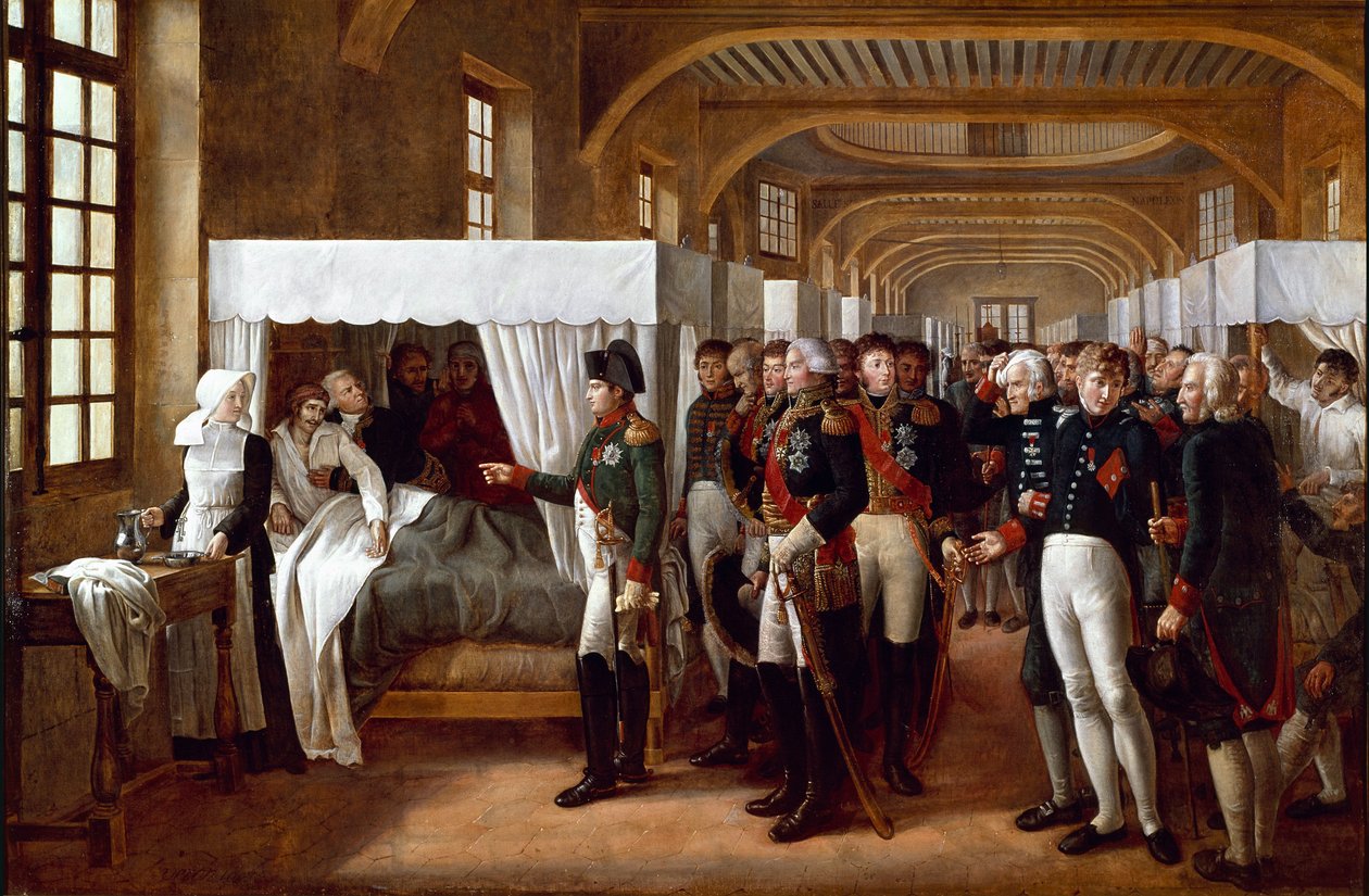 Kaiser Napoleon I. (1769-1821), begleitet von Ärzten und Generälen von Alexandre Veron Bellecourt