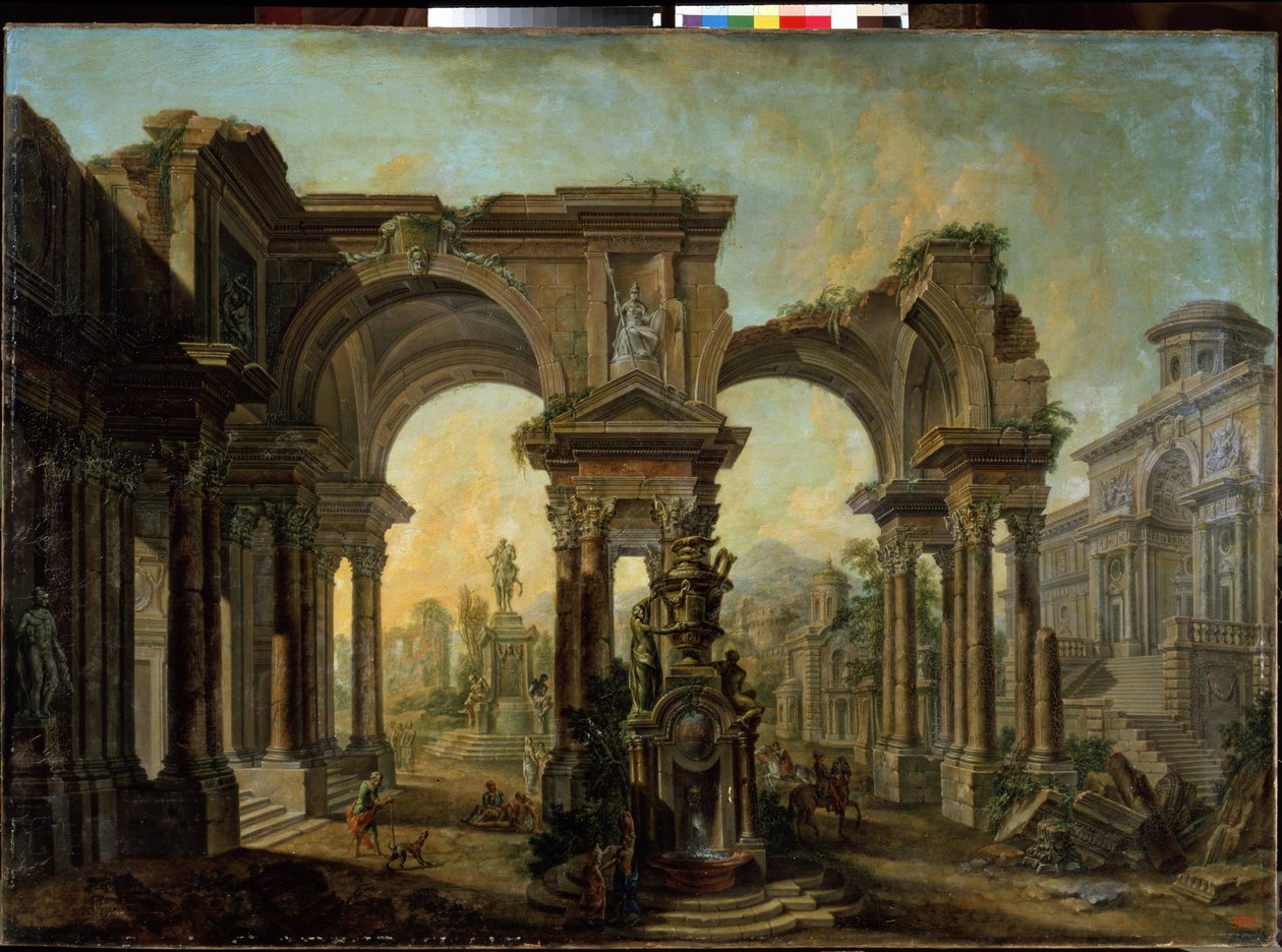 建築ビュー。 Alexei Ivanovich Belsky (1730-1796) による絵画。 キャンバスに油彩 作： アレクセイ・イワノビッチ・ベルスキー