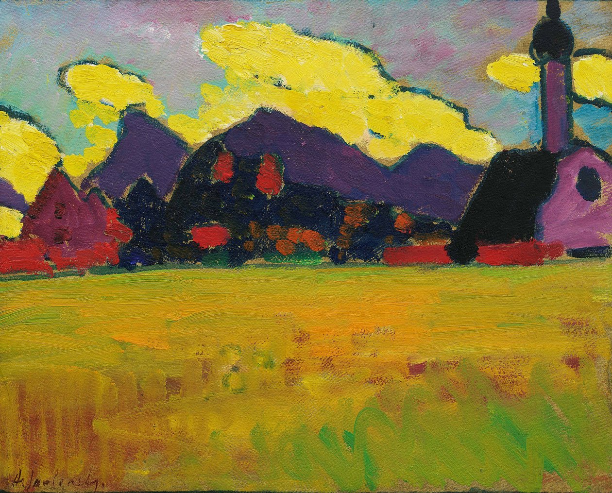ムルナウの風景 夕方の黄色い雲、c. 1910年。 作： AlexeiJavlenskyから