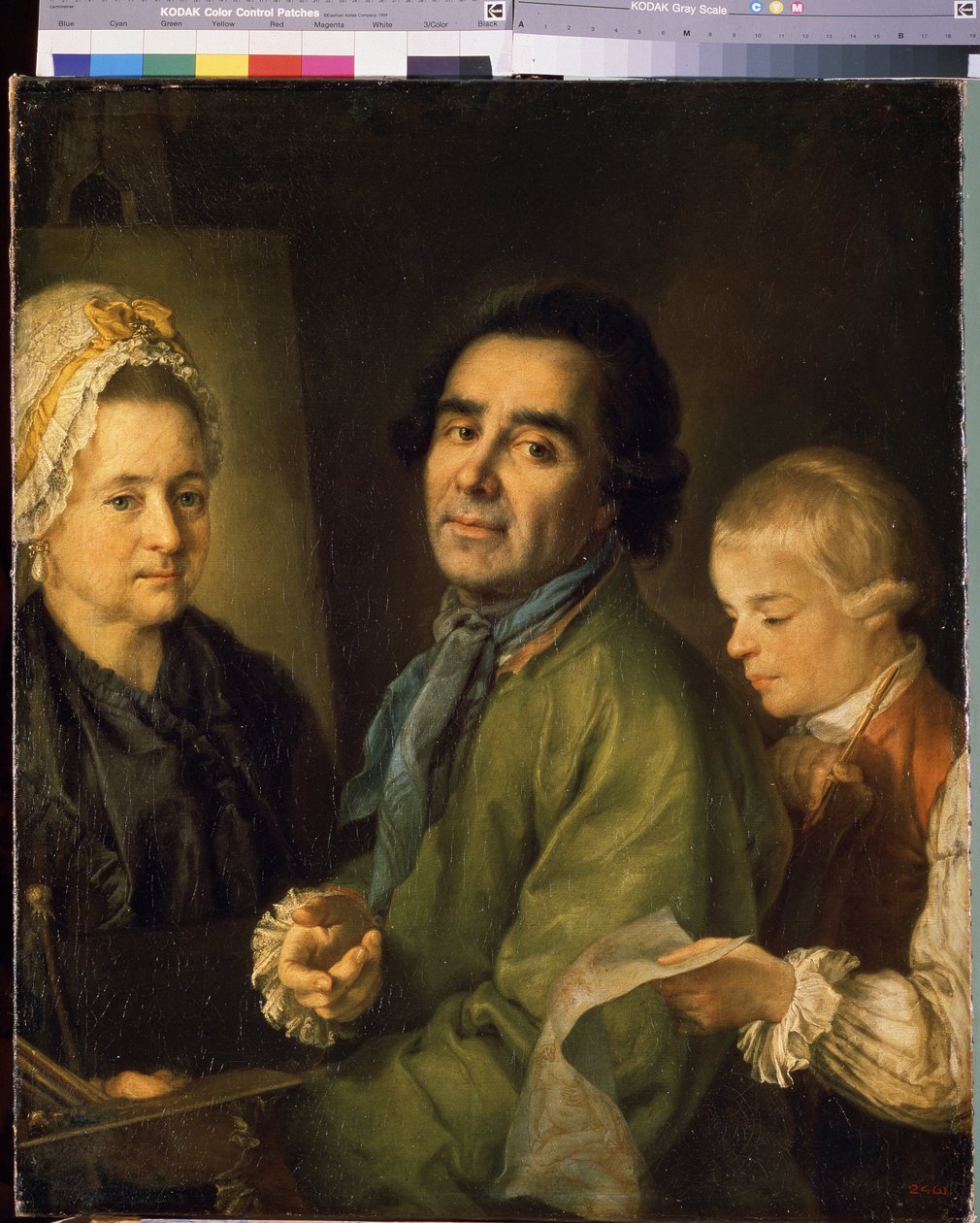 アーティスト アレクセイ P.アントロポフ (1716-1795) と息子の肖像 (アーティスト アレクセイ P. アントロポフと息子の肖像)。 Petro Semyonovich Drozhdin (1745-1805) の絵画、キャンバスに油彩 作： アレクセイ・ペトロヴィッチ・アントロポフ
