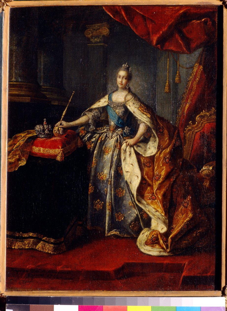 ロシアの女帝エカテリーナ 2 世 (1729-1796) の肖像画。 Alexei Petrovich Antropov（1716-1795）による絵画、キャンバスに油彩 作： アレクセイ・ペトロヴィッチ・アントロポフ