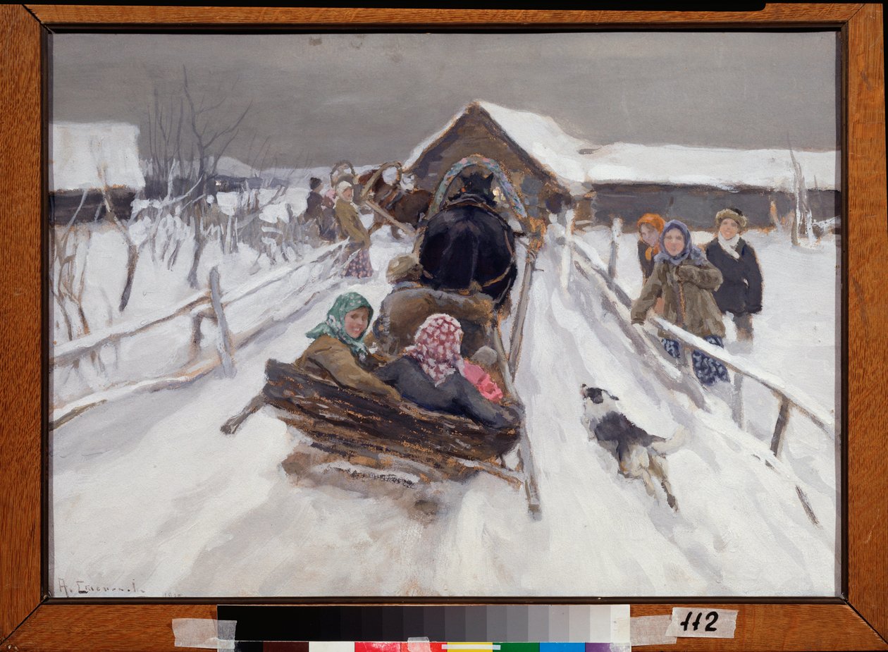 ざんげ節の間の運転 - アレクセイ・ステパノビッチ・ステパノフ（1858-1923）による絵画、キャンバスに油彩 作： アレクセイ・シュタイパノビッチ・ステパノフ