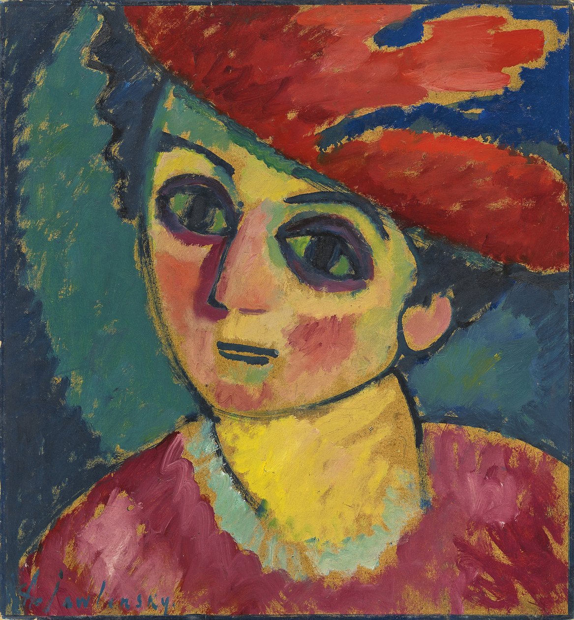 レッドハット、アレクセイ・フォン・ジョーレンスキーによる絵画、段ボールに油彩、1912年-レッドハット-ジャブレンスキー、アレクセイ、フォン 作： アレクセイ・フォン・ヤウレンスキー