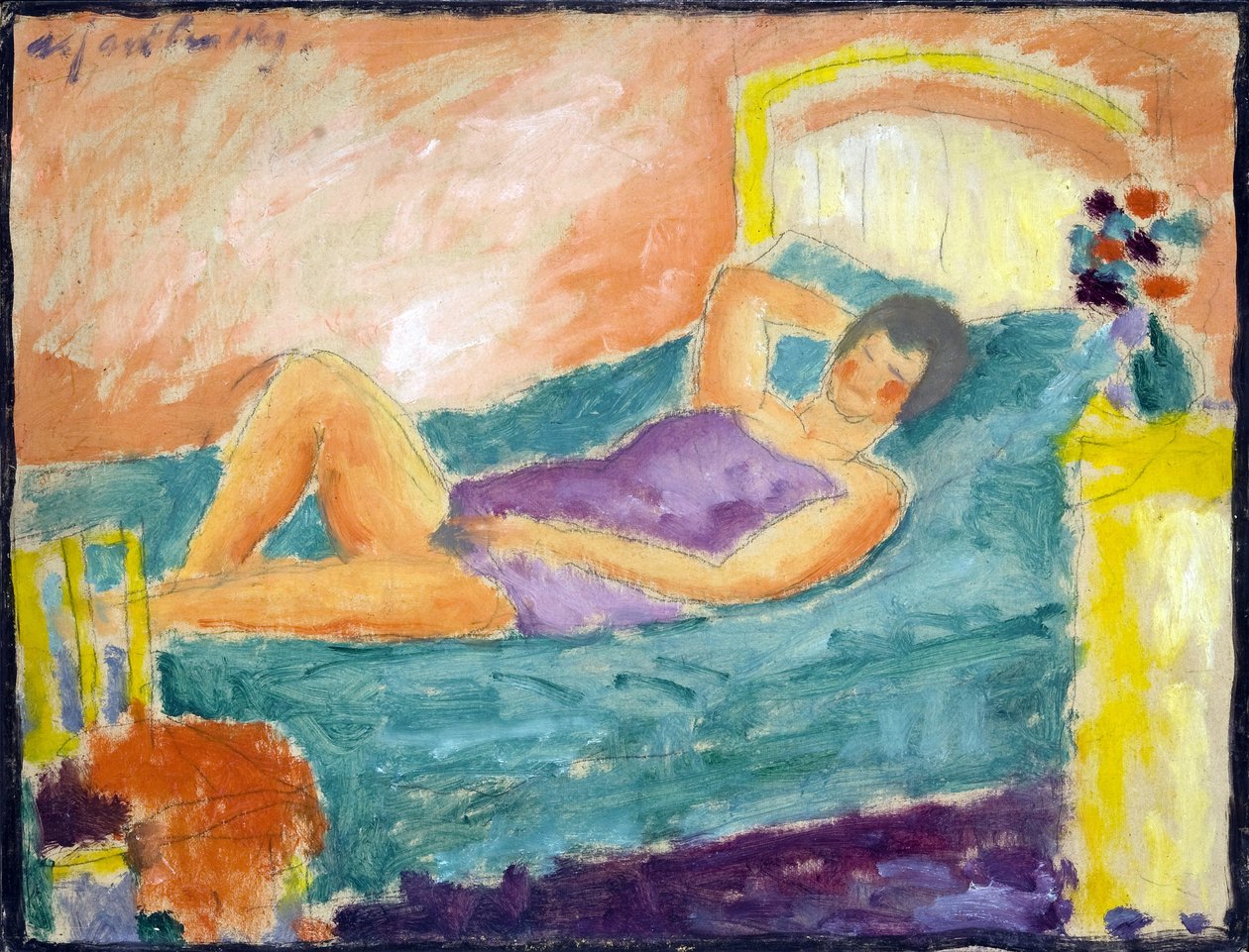 女の子は横になります。 （嘘つきの少女）。 Alexei von Javlensky (Alexi von Jawlensky, Alexei von Javlenski) (1864-1941) の作品。 ボール紙に油彩 作： アレクセイ・フォン・ヤウレンスキー