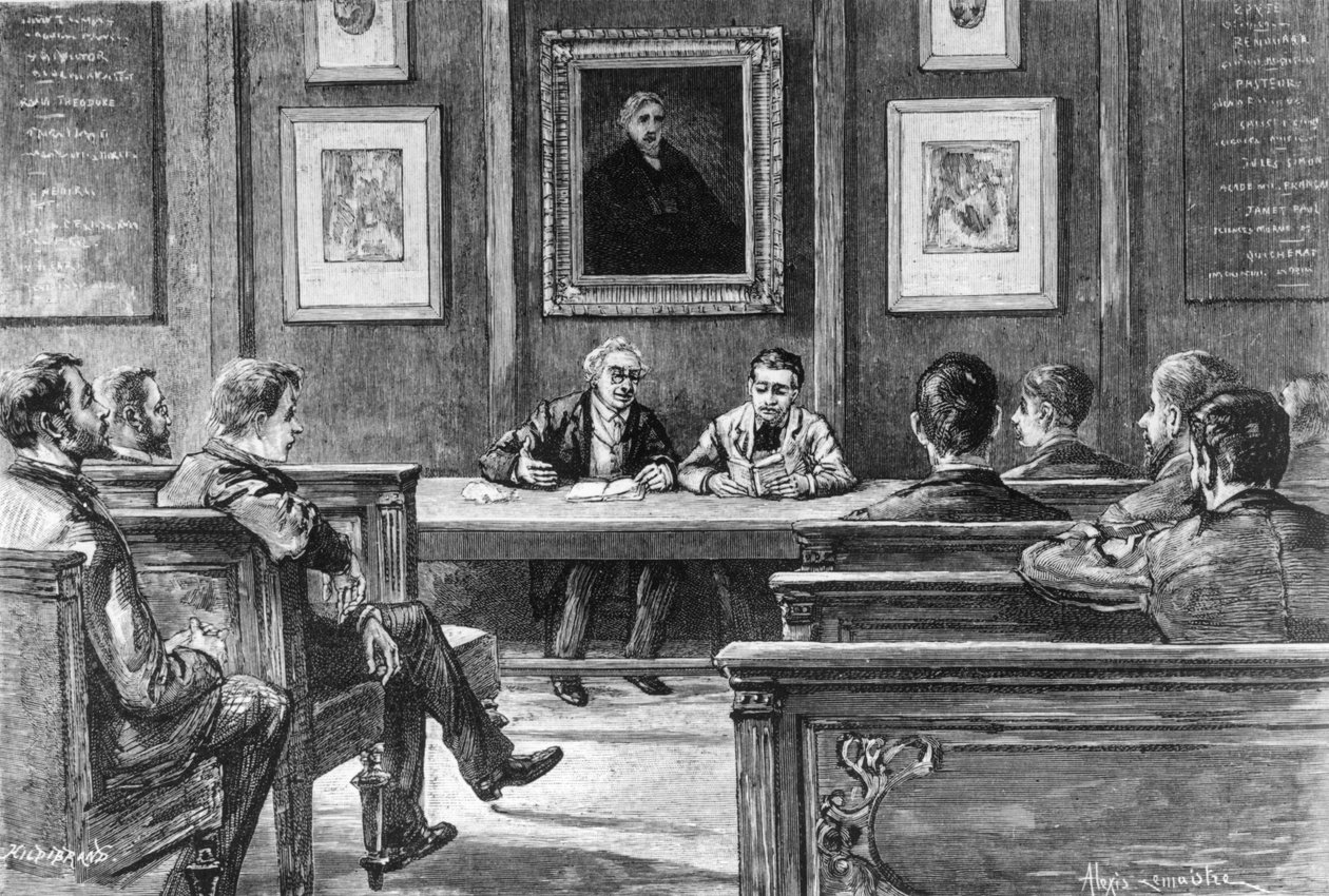 パリのエコールノーマルシュペリエールでのスピーチ発音クラス、Nos Grandes Ecoles、ルイルースレット、パリ、アシェット、1888（bw写真） 作： アレクシス・レマイストル