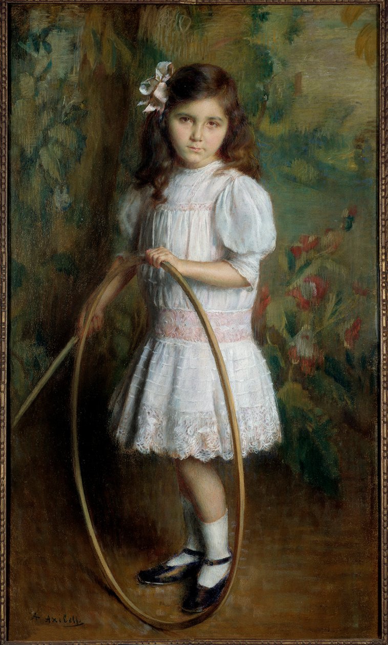 フープ絵画のアーティストの娘 Alexis Axilette (1860-1931) 1909 アンジェ、美術館 - フープを持つアーティストの娘。 Alexis Axilette (1860-1931) の絵画 作： アレクシアクシレット