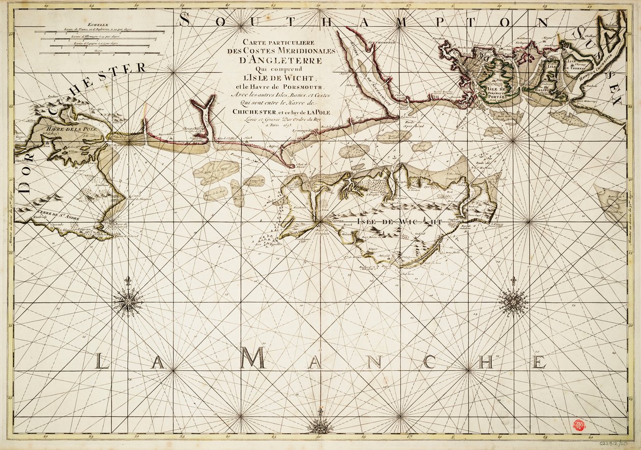 英国沿岸、ワイト島、ポーツマス港の海図 作： アレクシス・ユベール・ジェイルロット