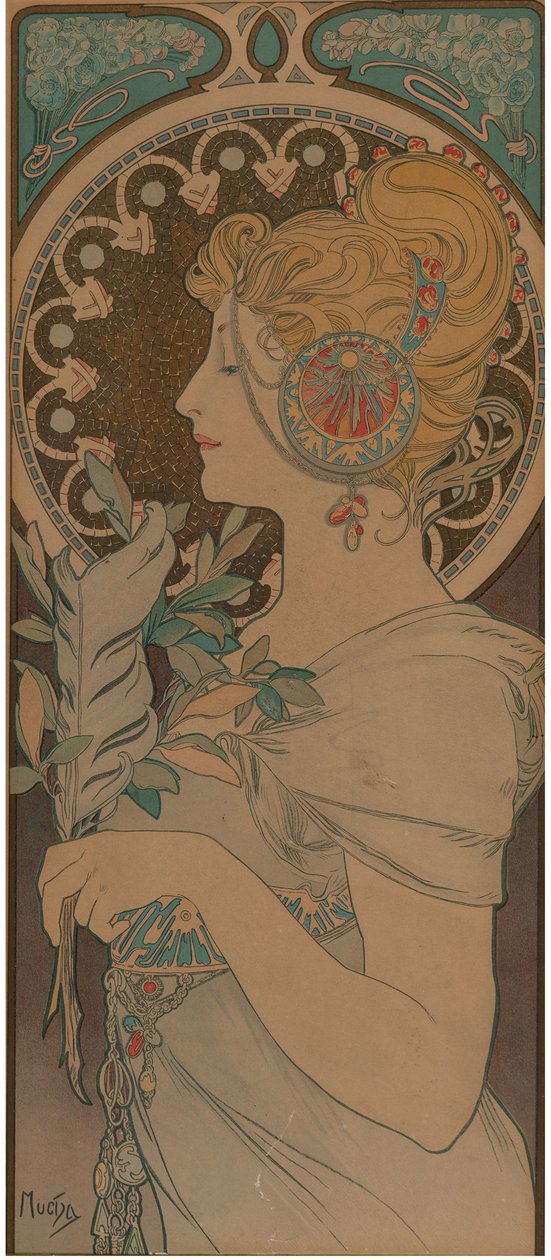 フェザー、1899年。 作： アルフォンス・マリー・ミュシャ